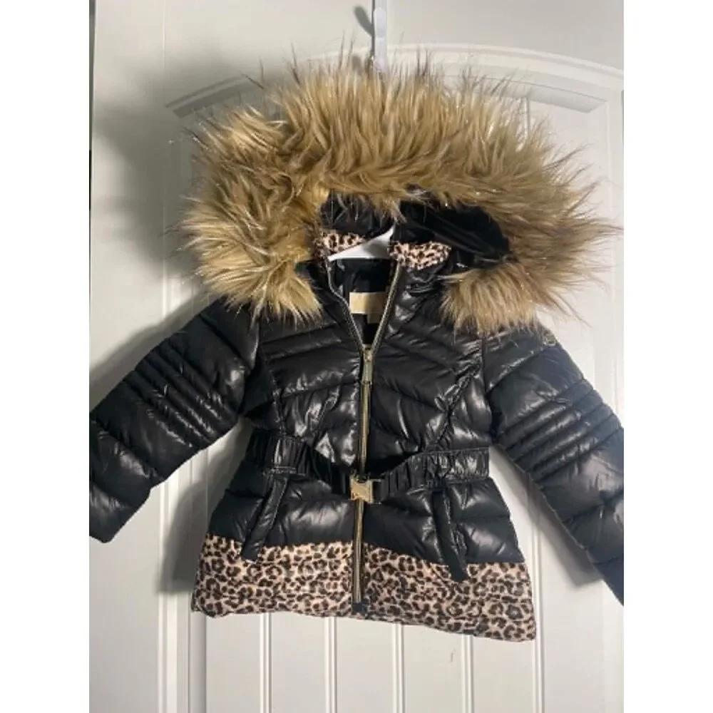 Michael Kors Toddler Girl Size 3 Faux Fur Hooded Puffer Style Jacket-Black